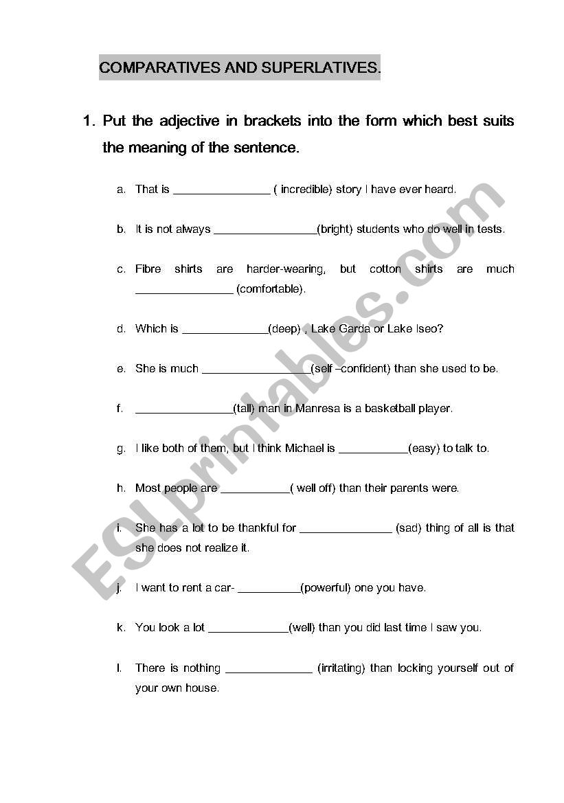 Comparatives and superlatives exercises