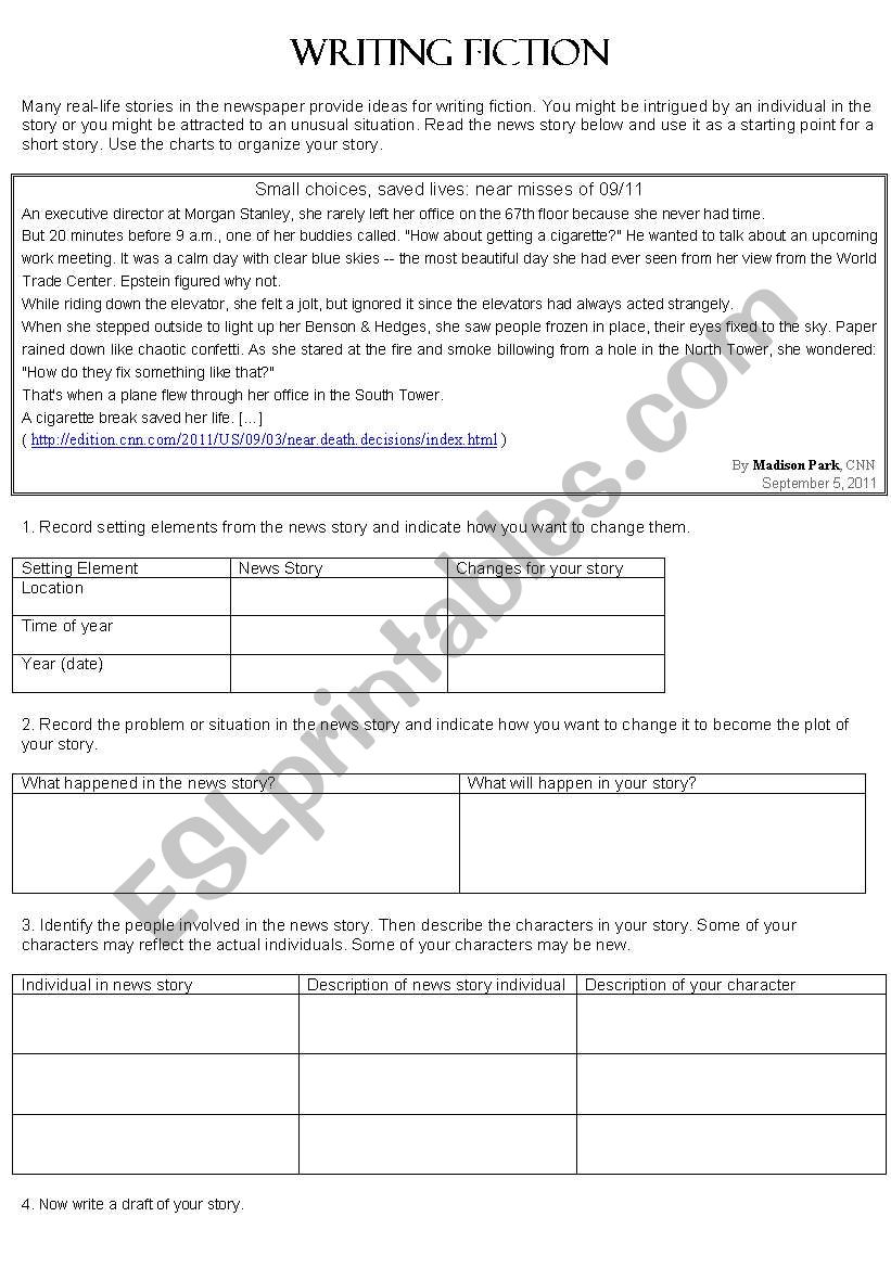 Writing Fiction worksheet