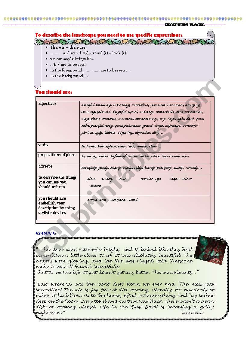 DESCRIBING PLACES worksheet