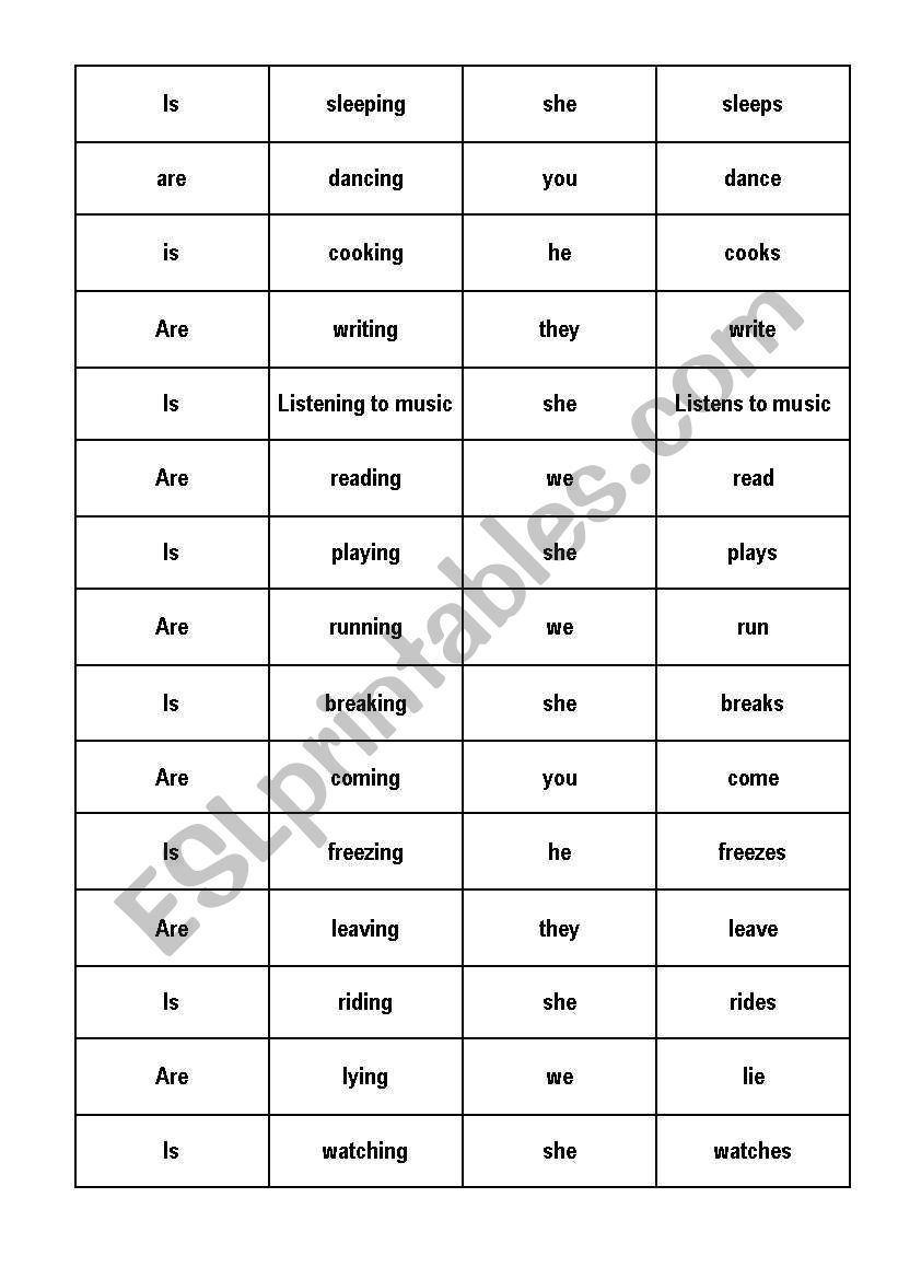 Present Simple and Continuous Domino