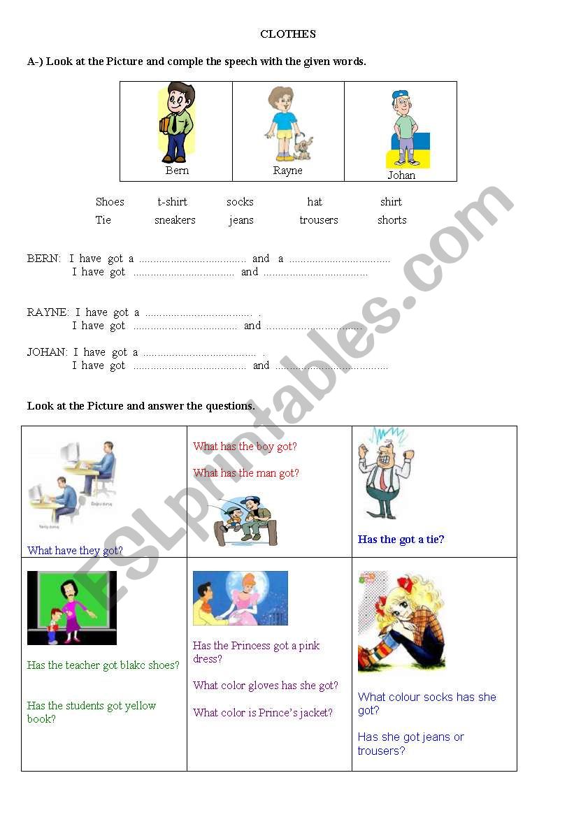 clothes worksheet