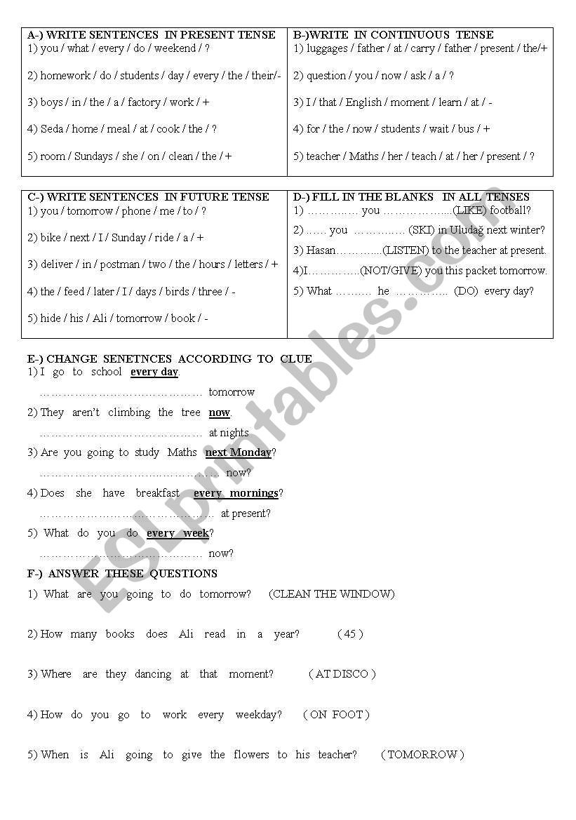 tenses worksheet