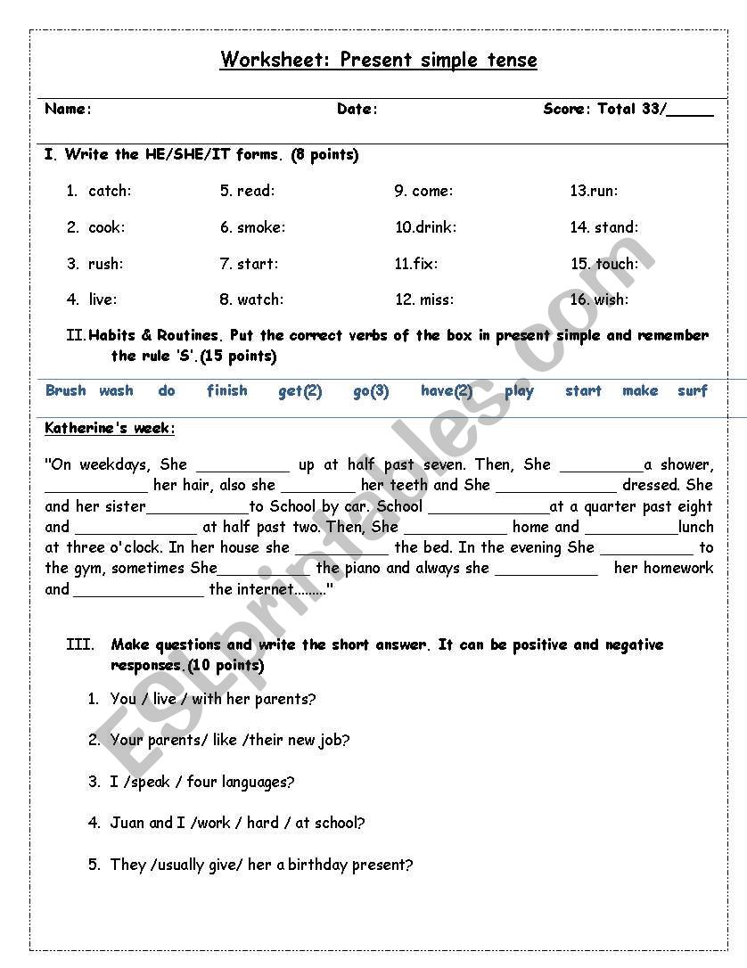 present simple worksheet