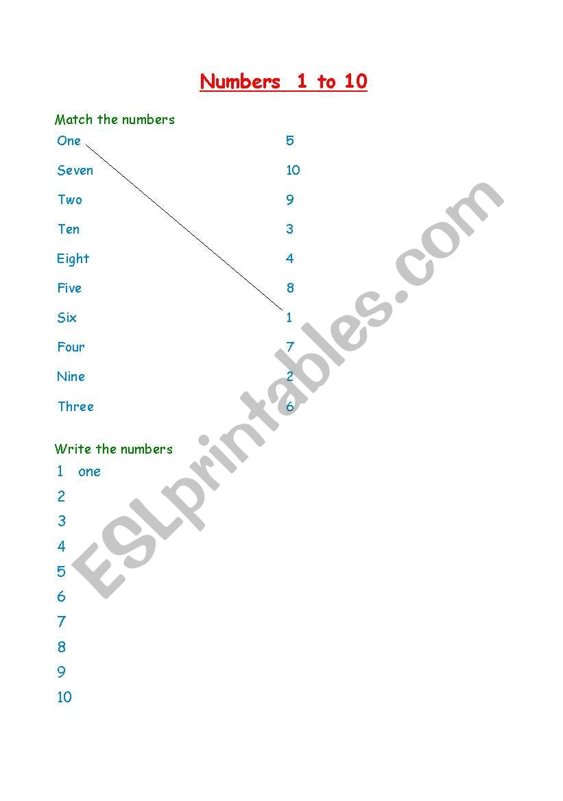 Numbers 1 to 10  worksheet