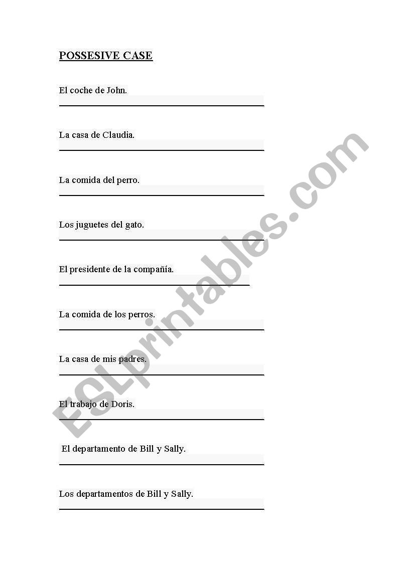 Possessive case worksheet