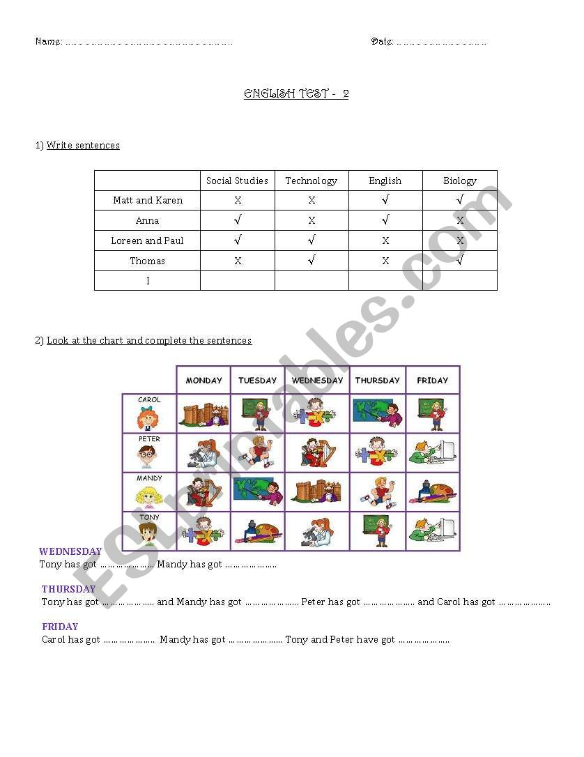 Likes and dislikes worksheet