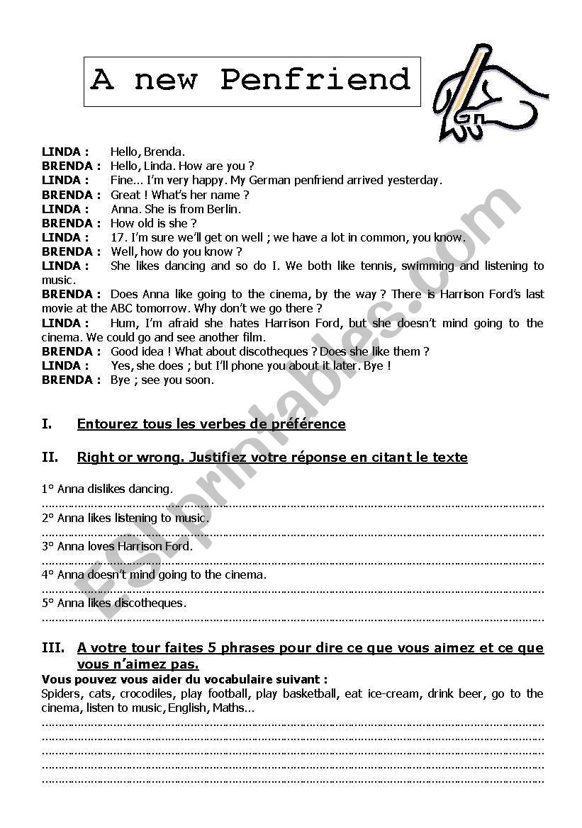 A new penfriend worksheet