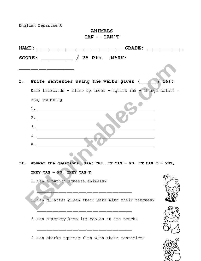 Animals worksheet