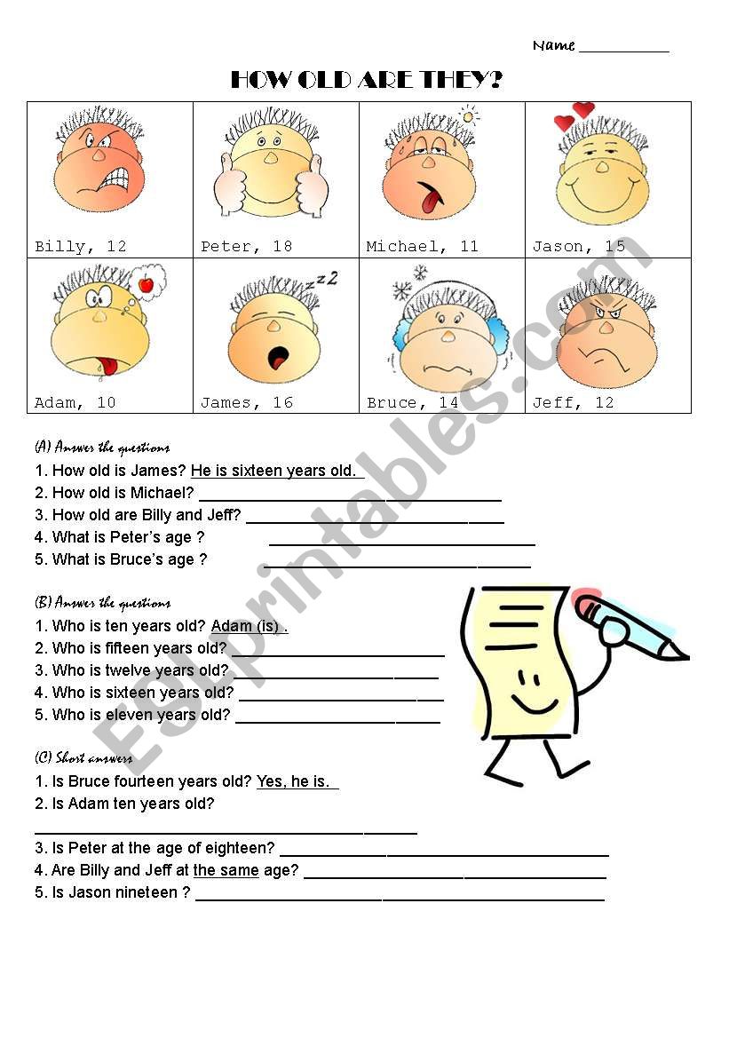  How old are they? worksheet