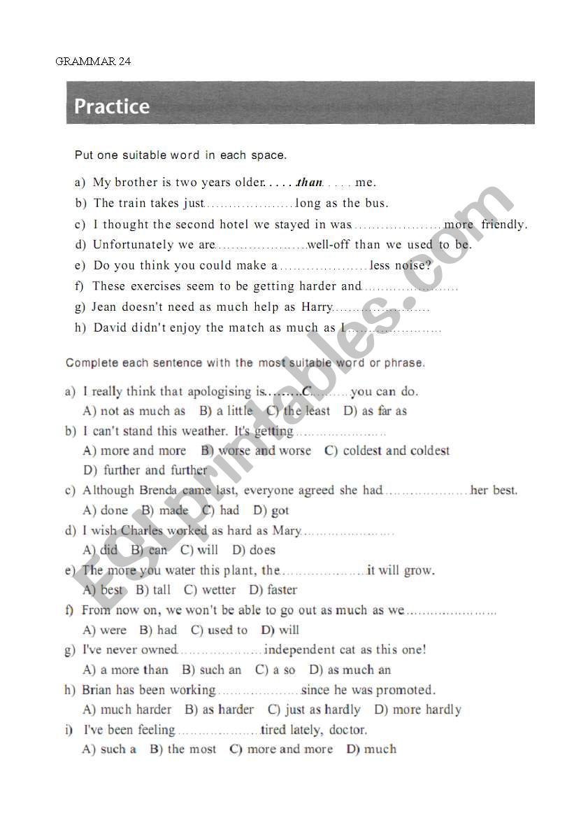 Comparisons worksheet