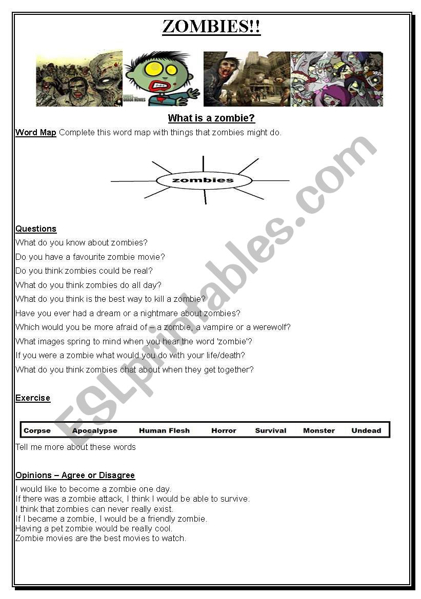 Zombies worksheet