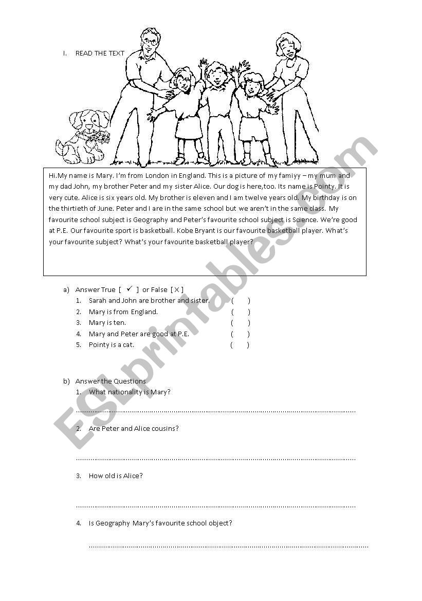 READING  worksheet