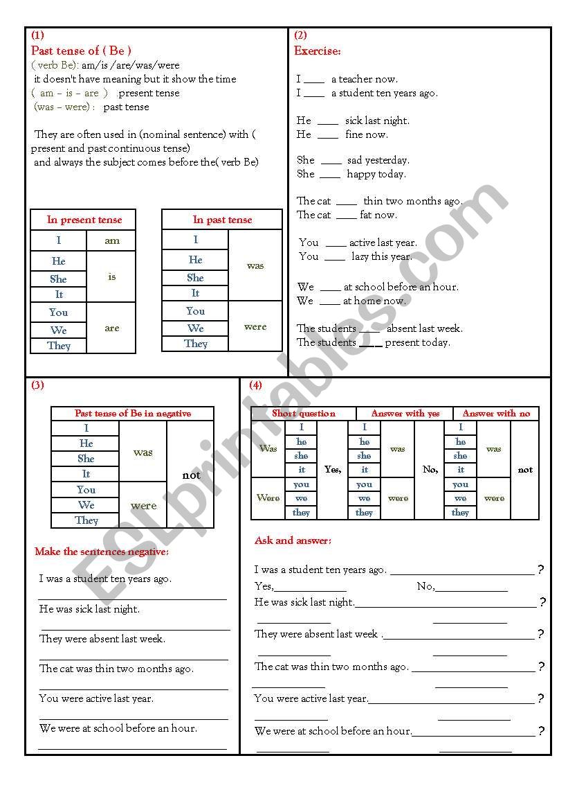 Past tense of ( Be )  worksheet