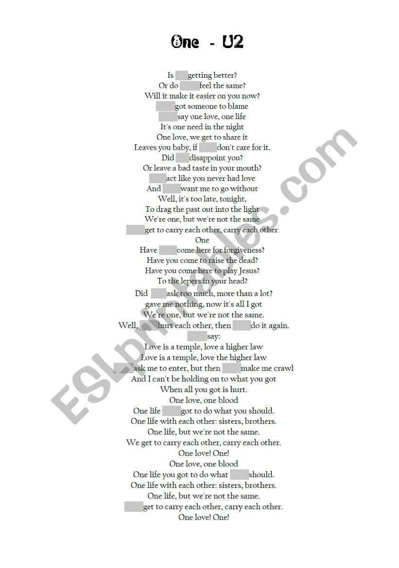 One U2 worksheet