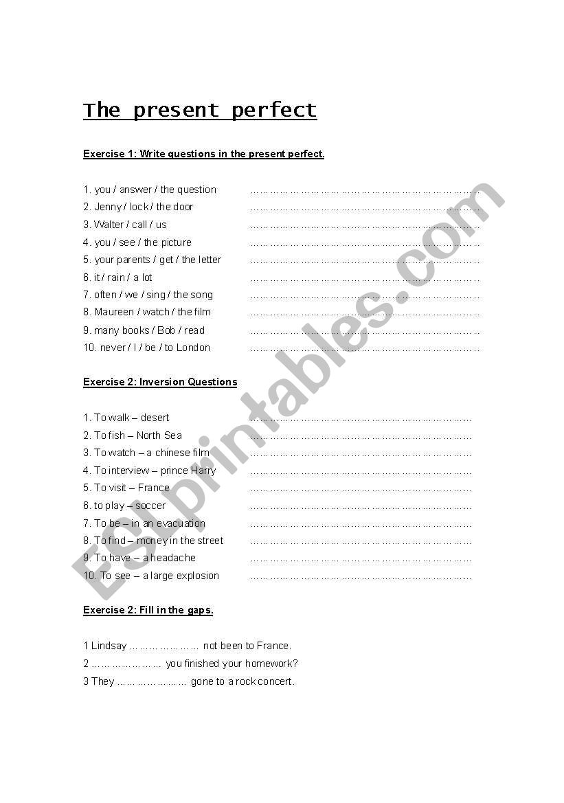 present perfect exercises worksheet