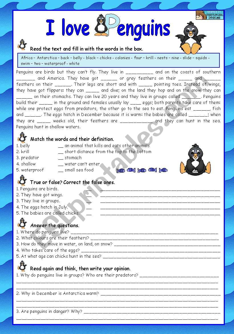 I LOVE PENGUINS worksheet