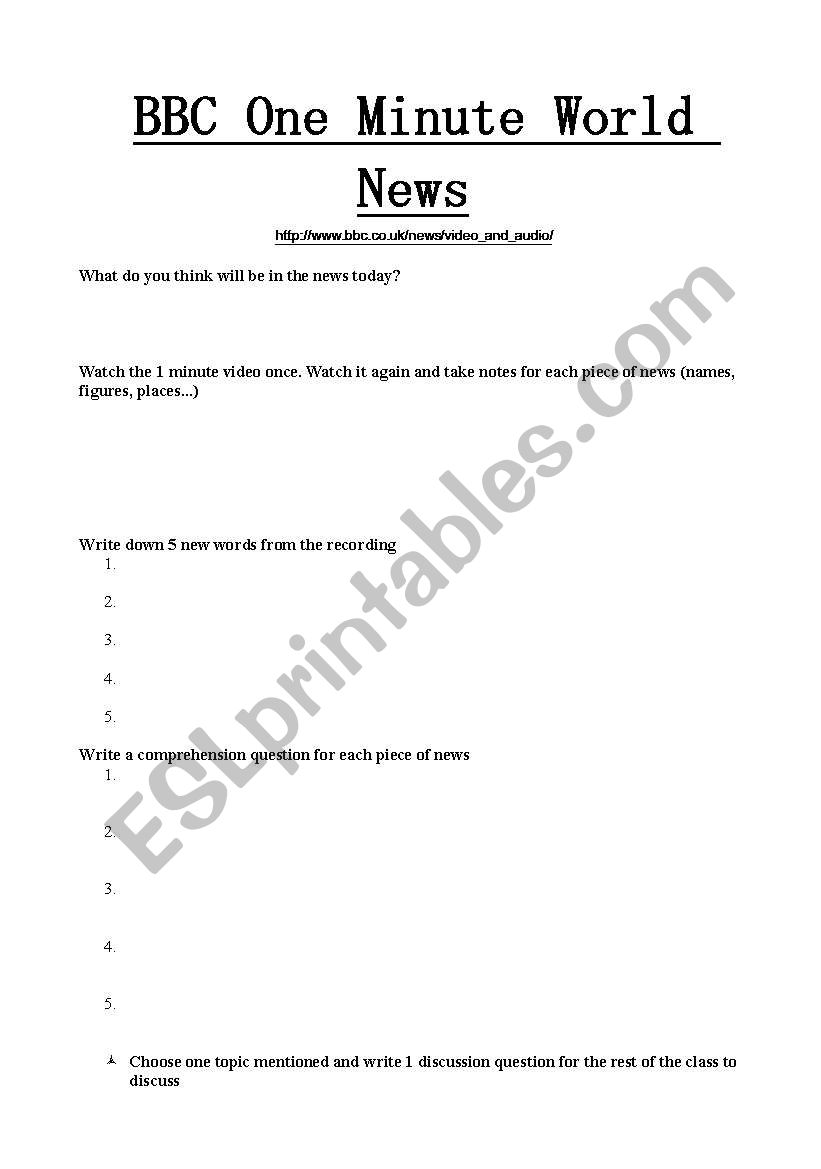 BBC One Minute Wolrd News Eternal  Worksheet