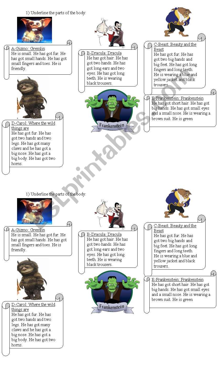 monsters worksheet