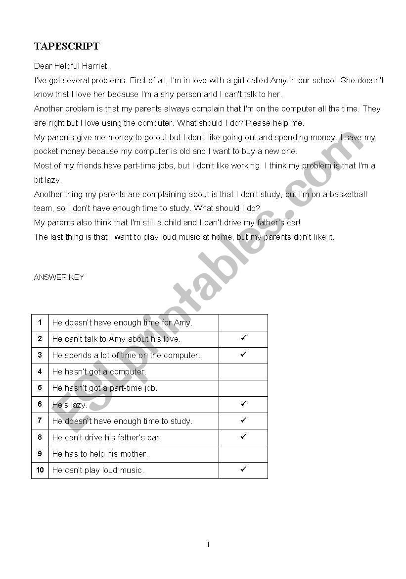 LISTENING worksheet