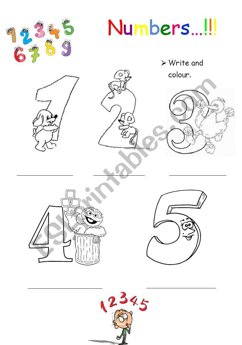 numbers 1-5 colouring worksheet
