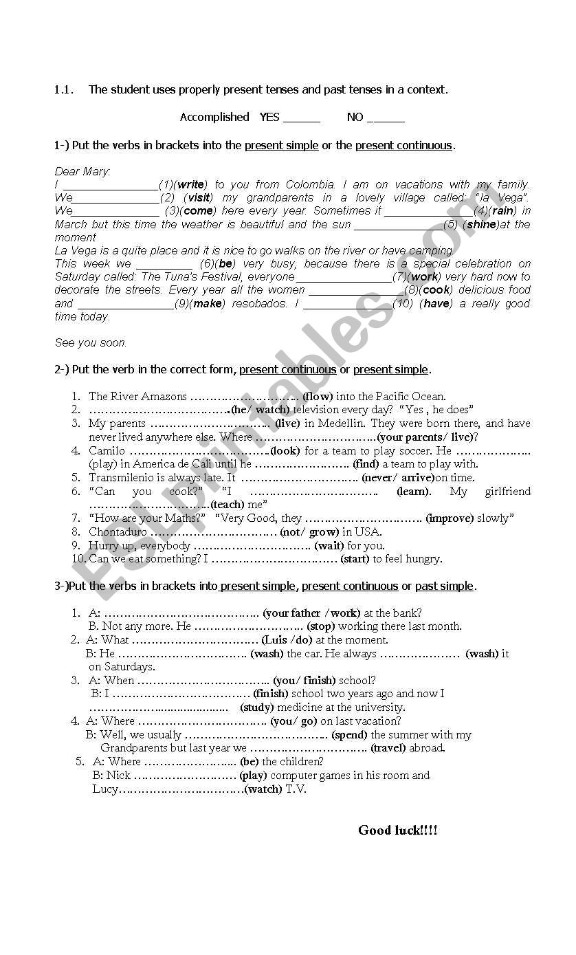 PRESENT SIMPLE AND CONTINOUS. worksheet
