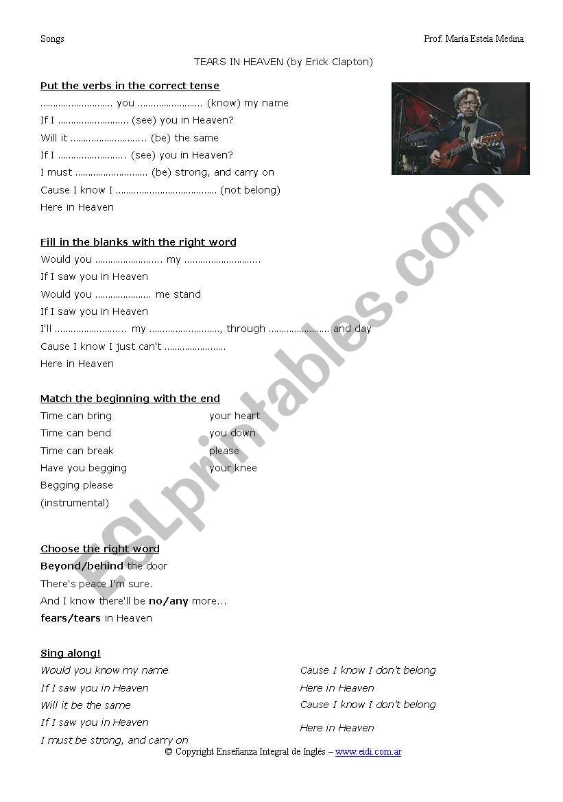 TEARS IN HEAVEN worksheet