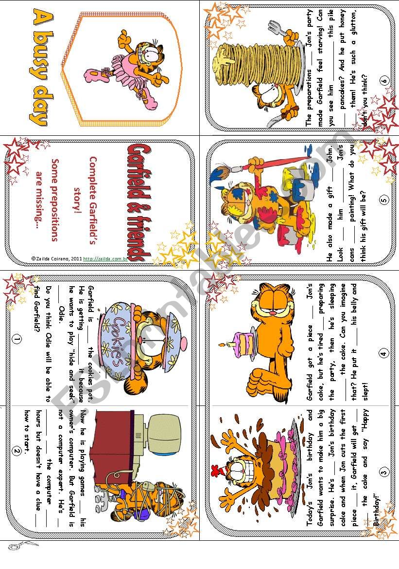 Garfield´s busy day - prepositions minibook (story) *editable