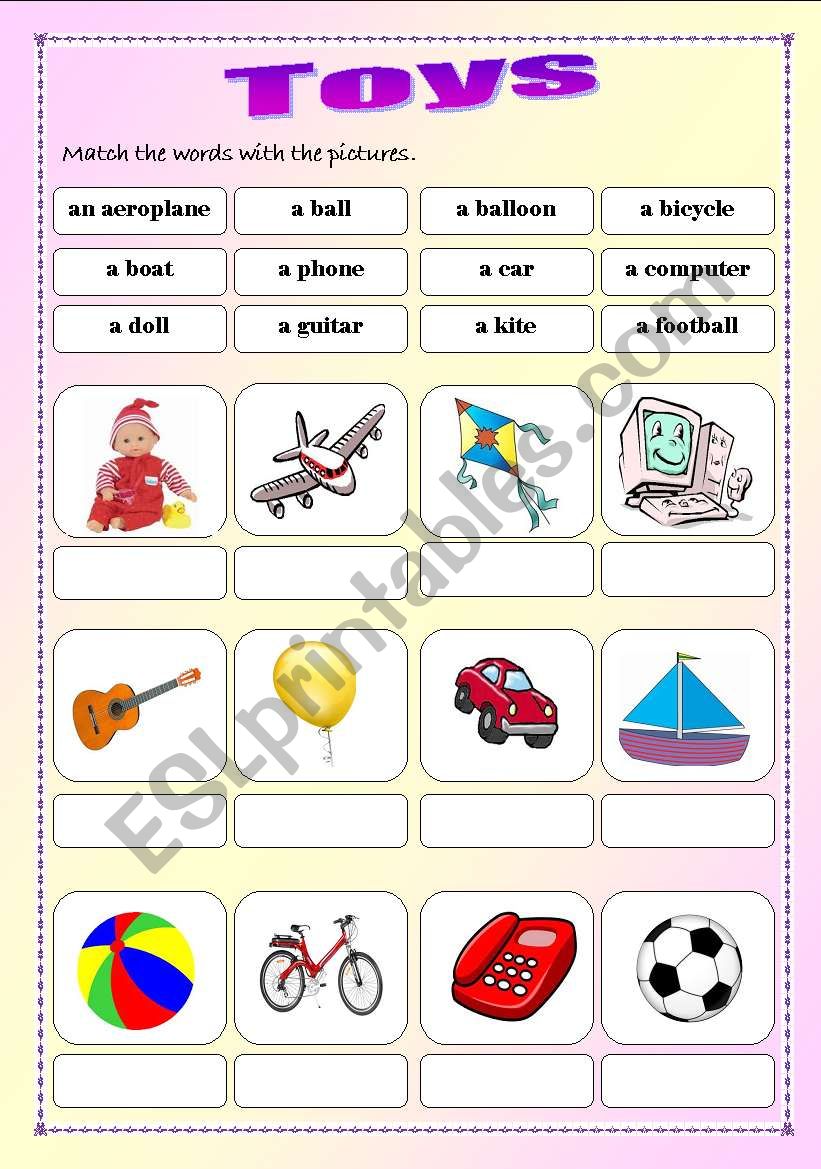 Toys - vocabulary (editable, B&W version included)