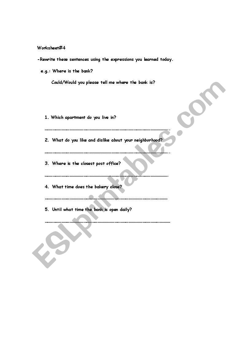 giving direction worksheet