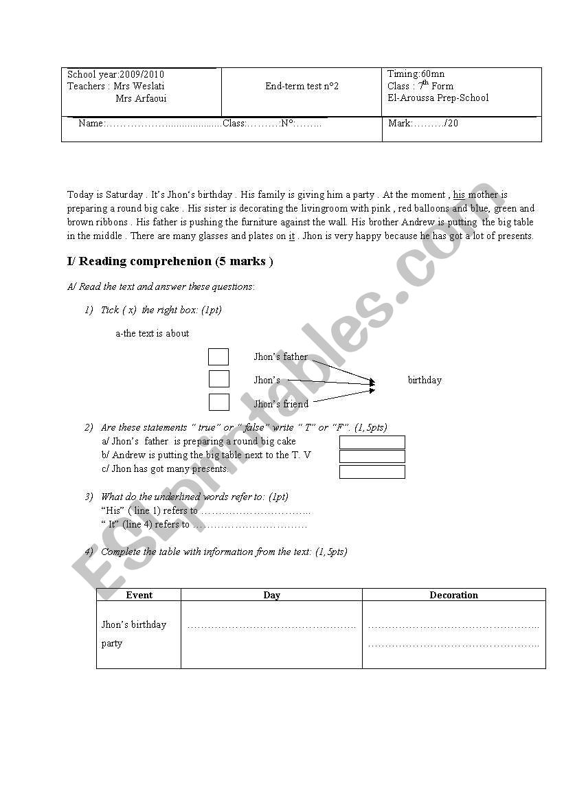 End term test n 2 worksheet