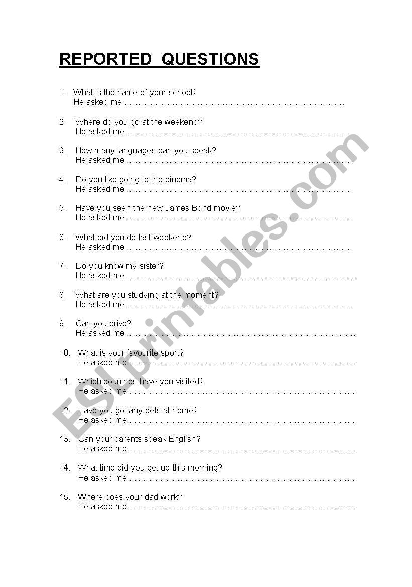 REPORTED  QUESTIONS worksheet