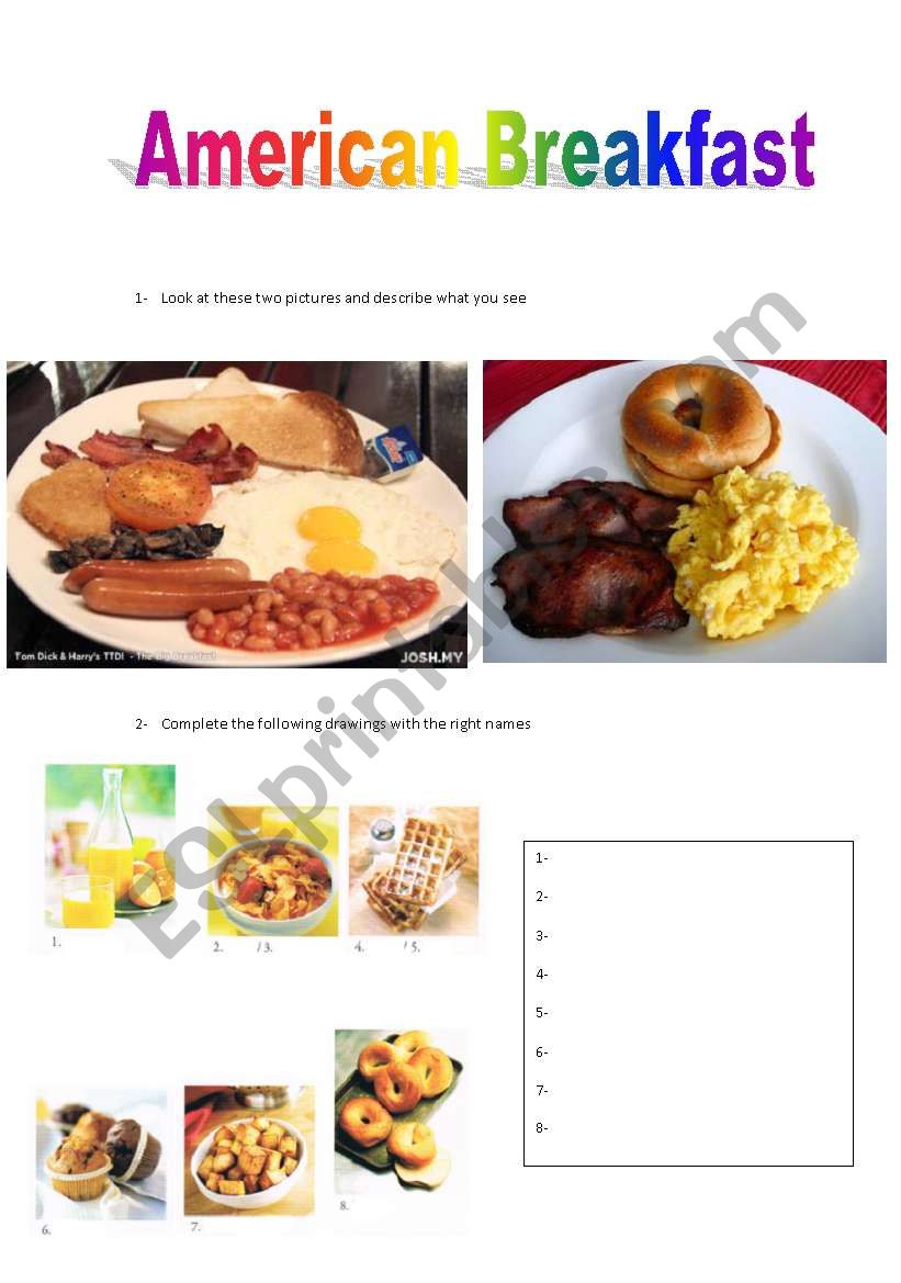 An American Breakfast worksheet