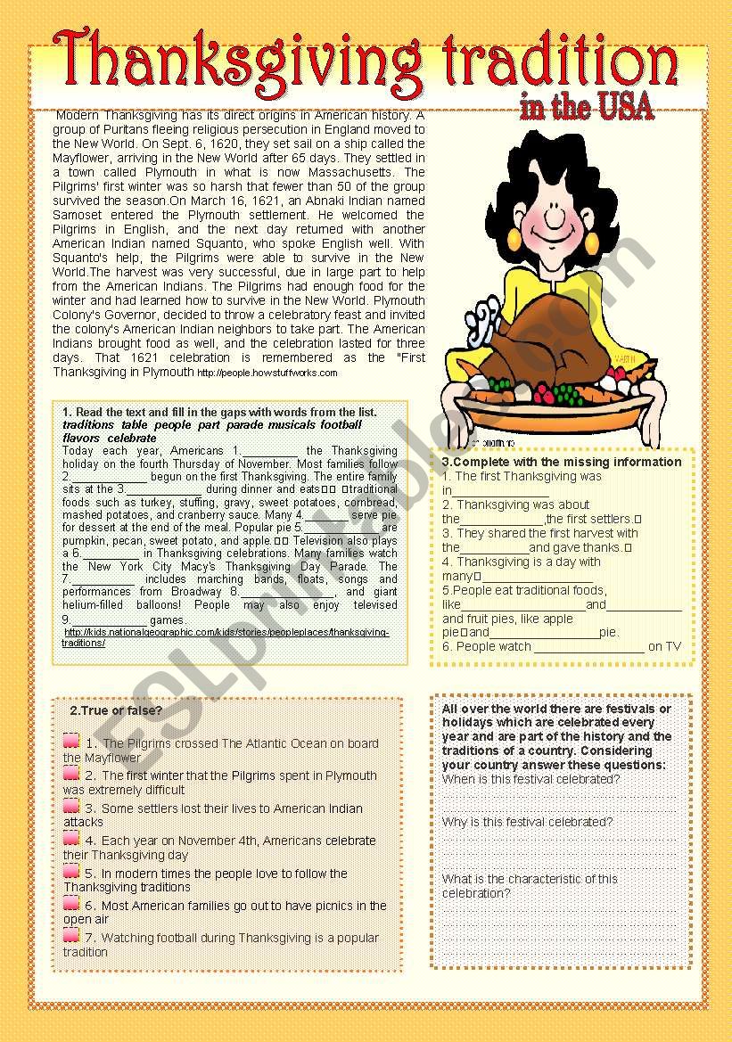 Thanksgiving tradition worksheet