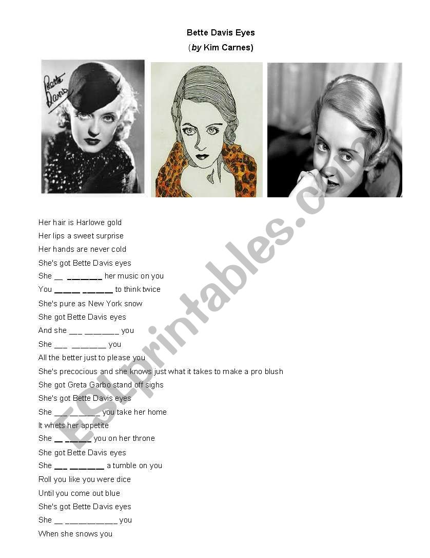 Bette Davis Eyes worksheet