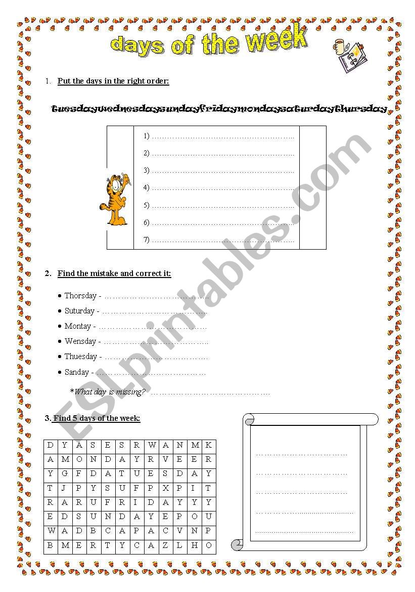 days of the week worksheet