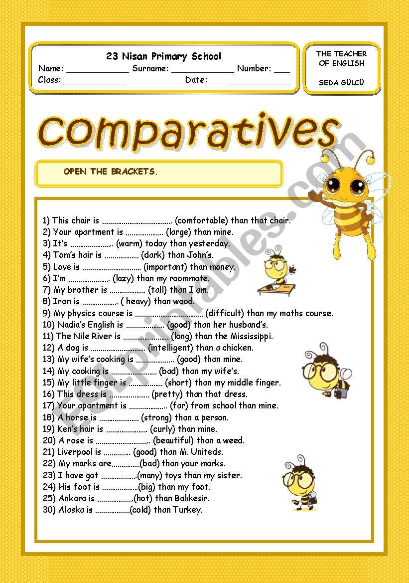 comparatives  worksheet