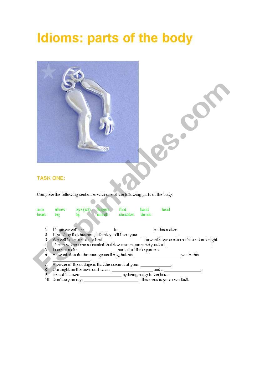 idioms: parts of the body 2 worksheet