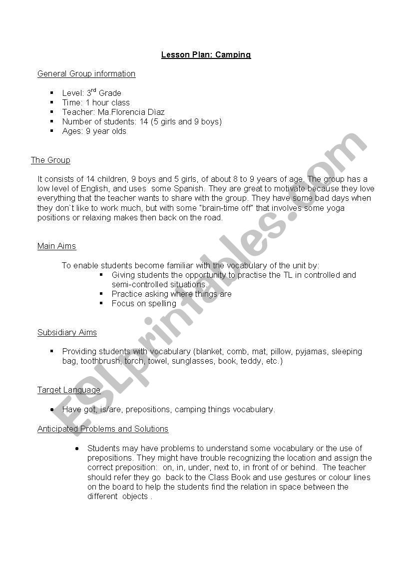 CAMPING! worksheet