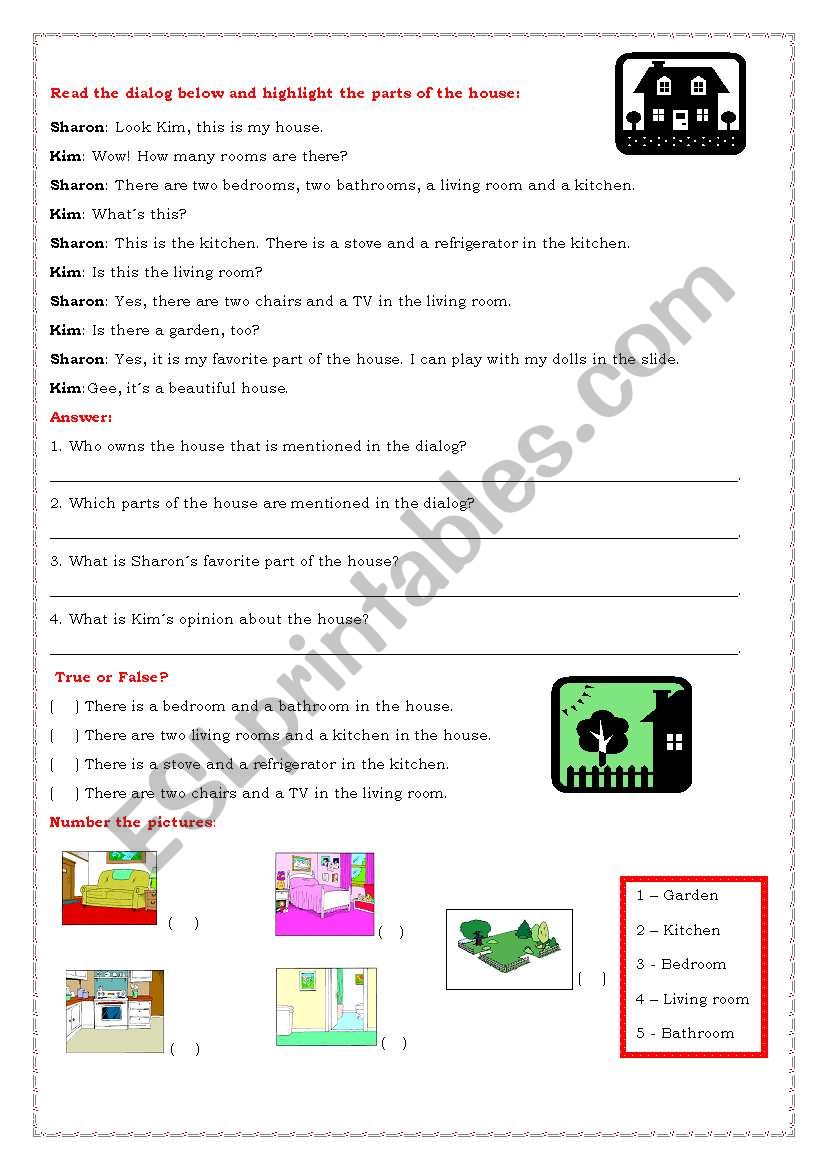 Rooms of the house worksheet