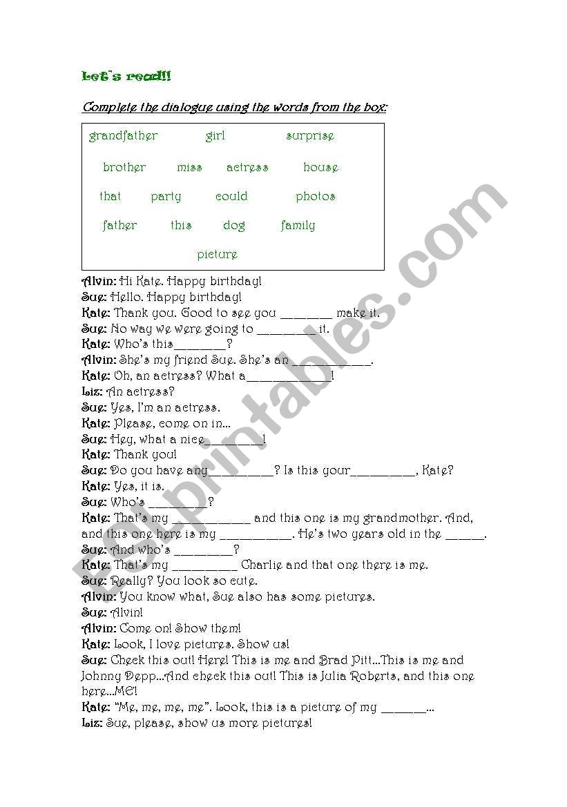 COMPLETE THE DIALOGUE worksheet