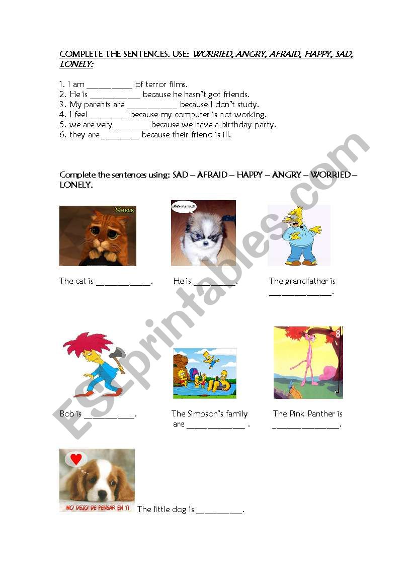 States (feelings) worksheet