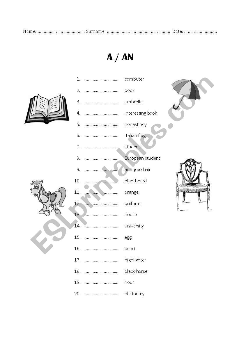 A/AN worksheet