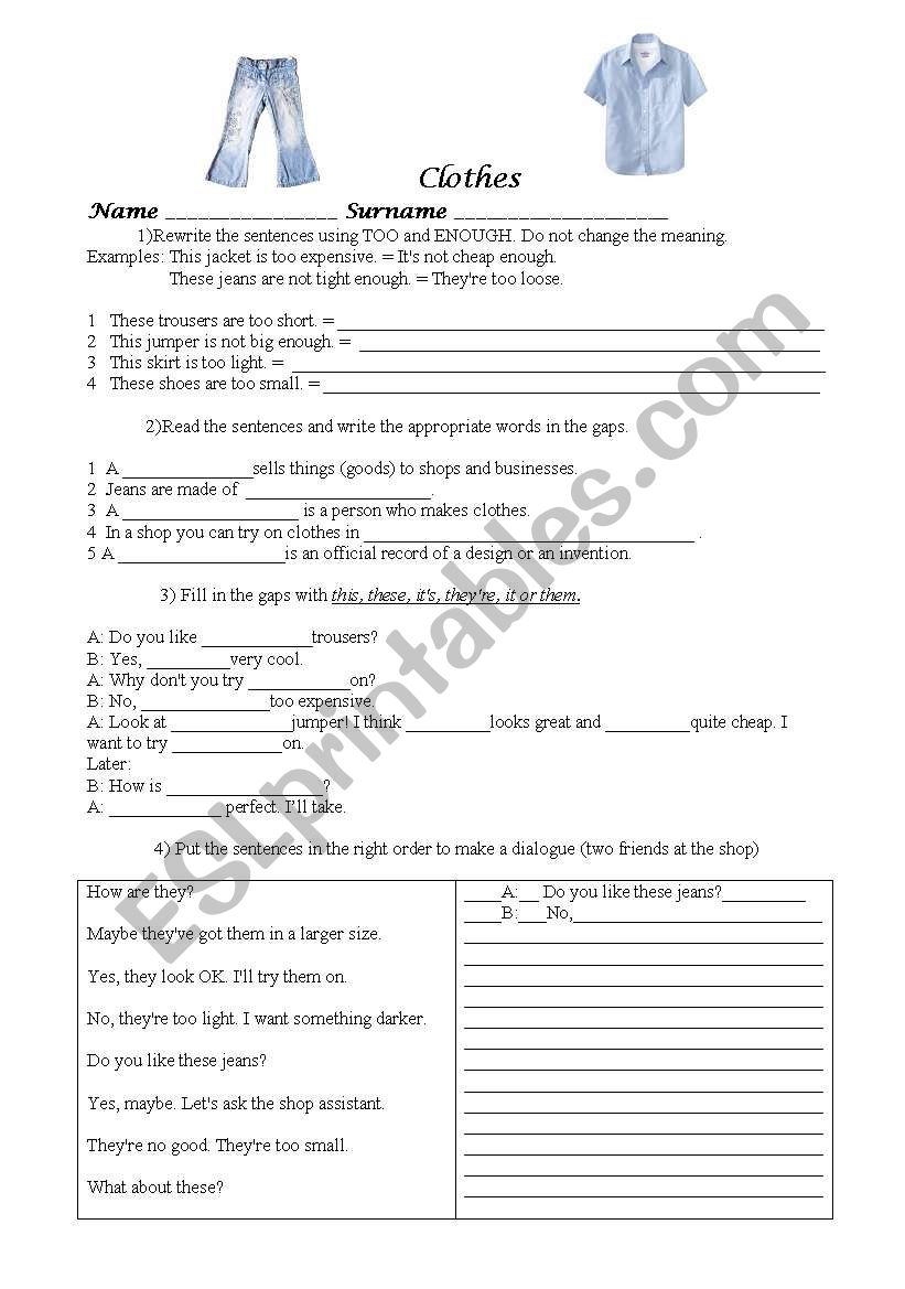 Clothes worksheet