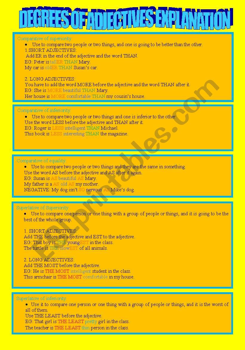 EXPLANATION AND EXERCISES WITH DEGREE OF ADJECTIVES