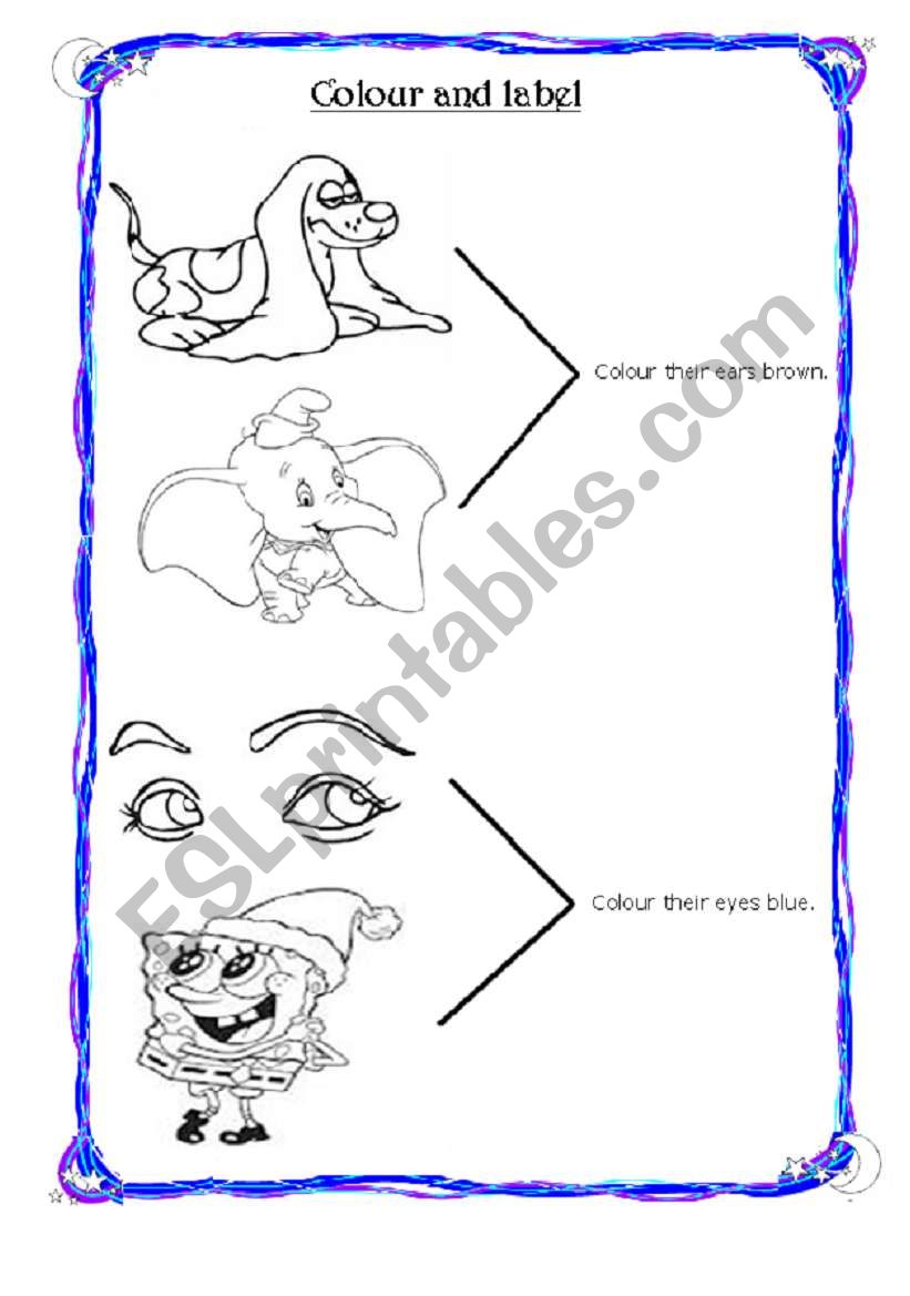 colours and body parts worksheet