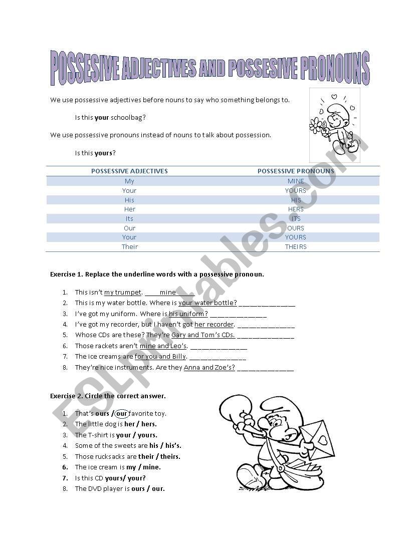 Possessive Pronouns and Adjectives. Notes and Exercises