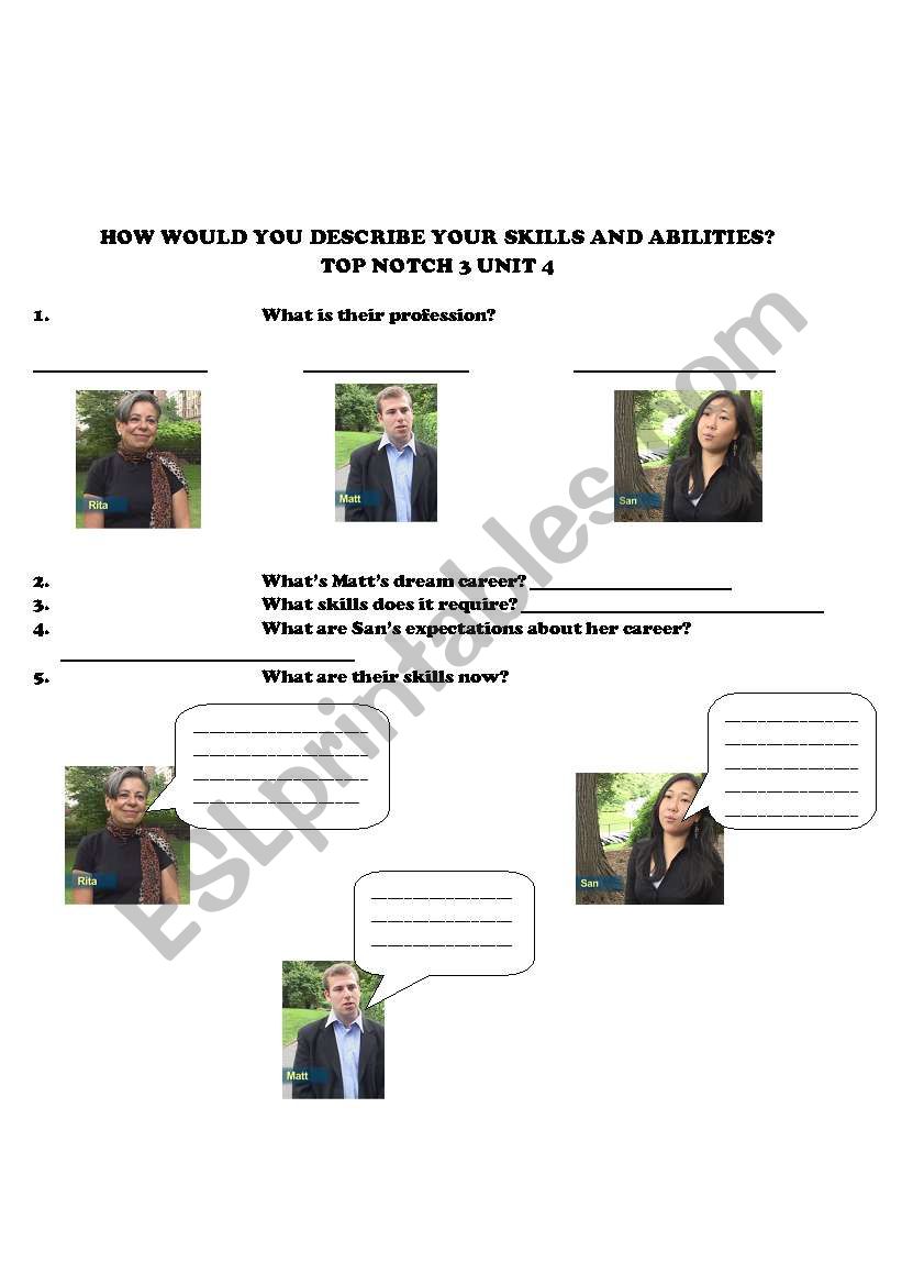 jobs, skills and abilities worksheet