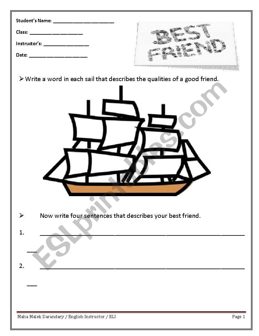 Write about your Best friend worksheet