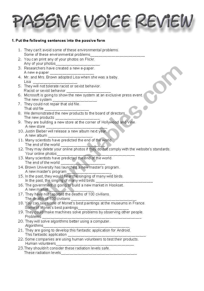 Passive Voice Review worksheet