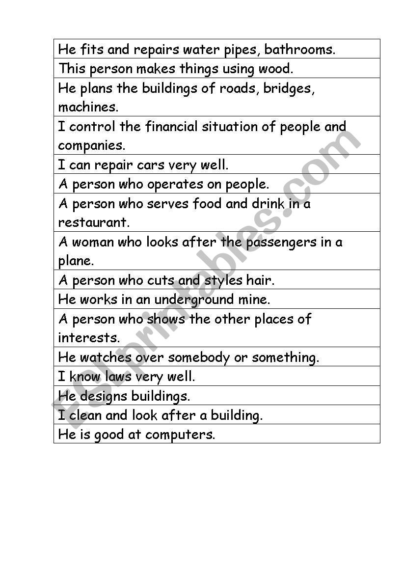 Guess the jobs worksheet